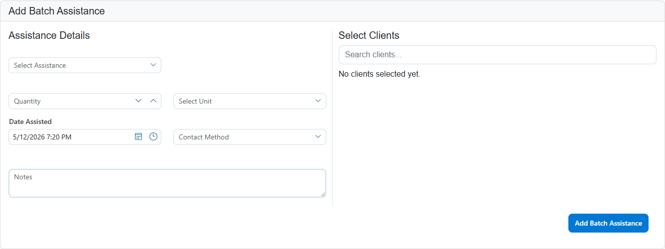 Add Batch Assistance Form