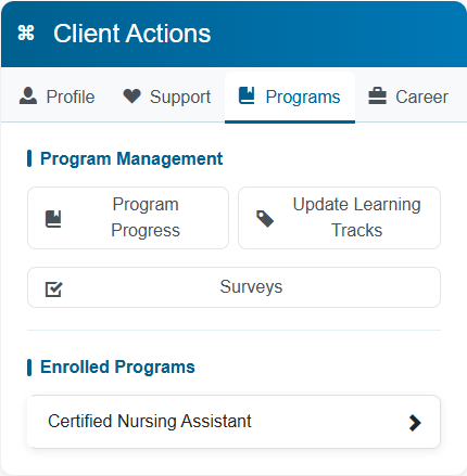 Client Actions - Programs Tab