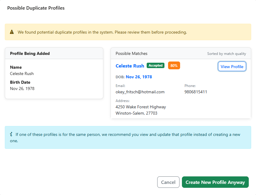 Duplicate Profile Detection