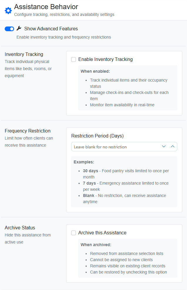 Cohoist - Advanced Assistance Configuration Settings